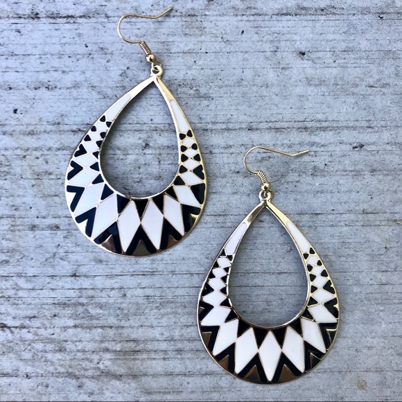 Jewelry - 🎈4/$25 Gold HOOPS EARRINGS tear drop black enamel
